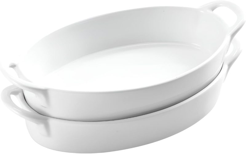 Oval Ceramic Deep Dish Pie Pan Set of 2 - White Baking Dish for Pie Baking and Serving Dishes - Durable Oven and Microwave Safe Bakeware - Thoughtful Gift for Baking Enthusiasts - 10x6-Inch