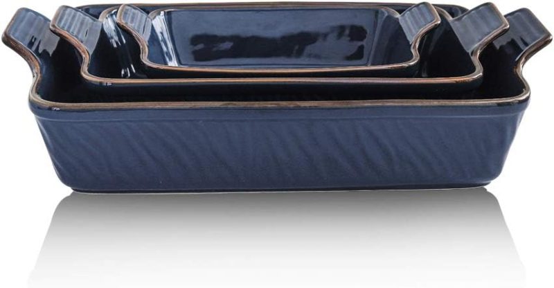 Bakeware Set, Ceramic Baking Dish, Rectangular Lasagna Pans for Cooking, Cake Dinner, Kitchen, 9 x 13 Inches, Texture Series 3-Piece (3 Piece, Aegean)