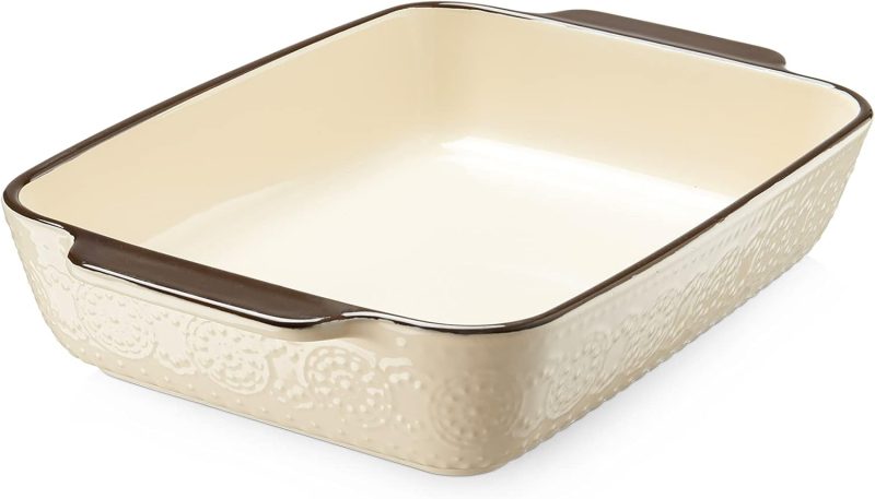 Casserole Dish for Oven, 9x13 Ceramic Baking Dish, 115oz Large Lasagna Pan, Durable Deep Baking Pan with Handles, Oven Safe, Home & Kitchen Decor Gifts, Beige