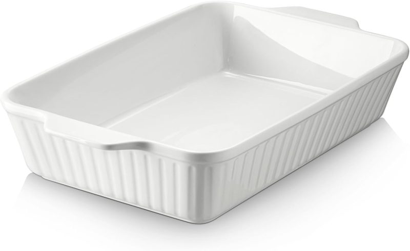 Casserole Dish, 9x13 Ceramic Baking Dish, Large Lasagna Pan Deep for Oven, 4.2 Quarts Baking Pan with Handles, Oven Safe and Durable Bakeware for Lasagna, Home Decor, Wedding Gift, White