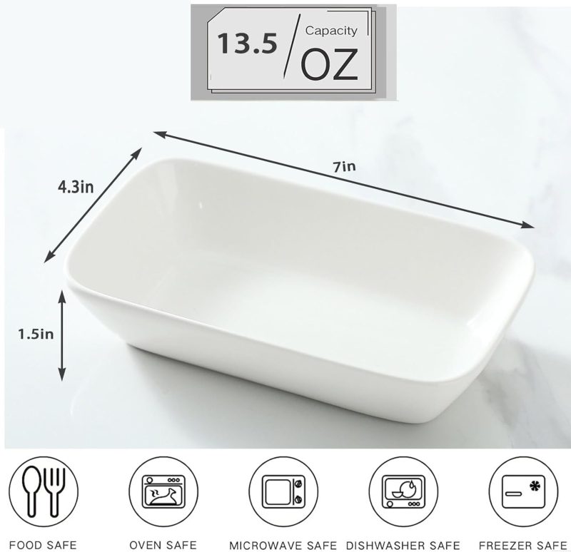 13.5oz Ceramic Baking Dish 4 Pack, 7×4.3x1.5 Inch Rectangle Baking Dish Individual Portion Baking Pan for Oven Microwave Air Fryer Toaster Oven, Porcelain Oval Ramekins Oven Safe - Image 2