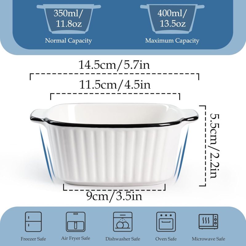 13Oz Ceramic Baking Dishes set of 4, 5.7x4.5x2.2'' Square Baking Dishes, Small Baking Dish for Air Fryer, Ceramic Bakeware with Handles, Oven & Microwave Safe - Image 2