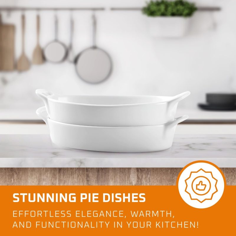 Oval Ceramic Deep Dish Pie Pan Set of 2 - White Baking Dish for Pie Baking and Serving Dishes - Durable Oven and Microwave Safe Bakeware - Thoughtful Gift for Baking Enthusiasts - 10x6-Inch - Image 2
