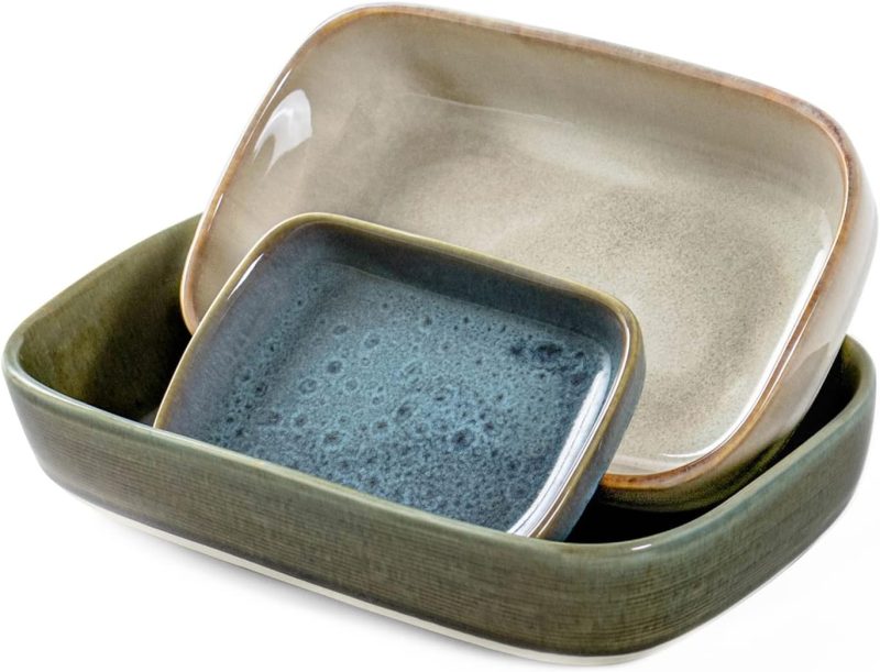 Small Casserole Bakeware Sets, Baking Dish for Oven - Mini Lasagna Cake Pan 6 x 8 Inch for Kitchen Cooking & Serving Microwave, Oven Safe - 3-Piece, Assorted Colors