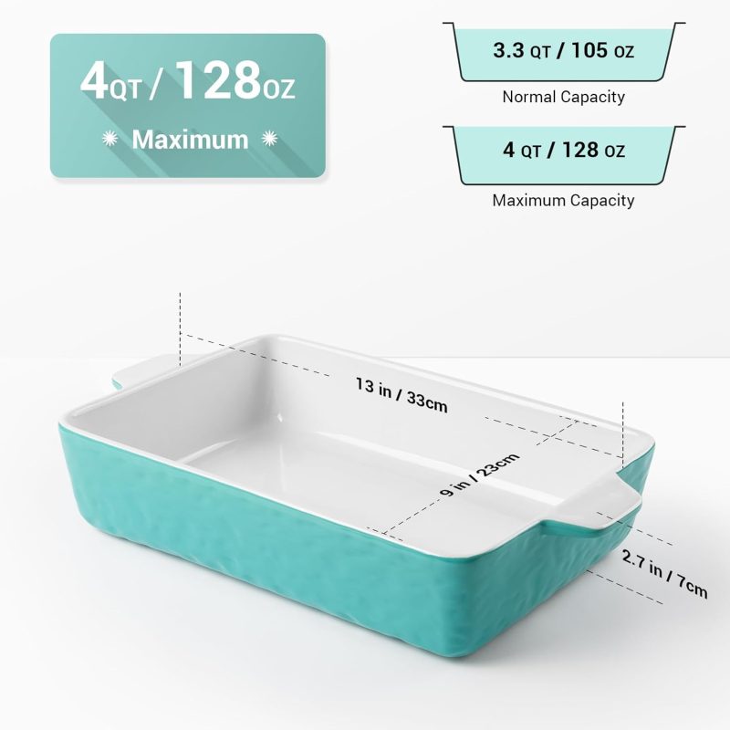 Ceramic Baking Dish, Casserole Dish for Oven, Lasagna Pan Deep, 9x13 Baking Pan with Handles, Porcelain Bakeware for Lasagna, Baking, Cooking, Kitchen, Daily Use, Wedding Gift (Aquamarine)