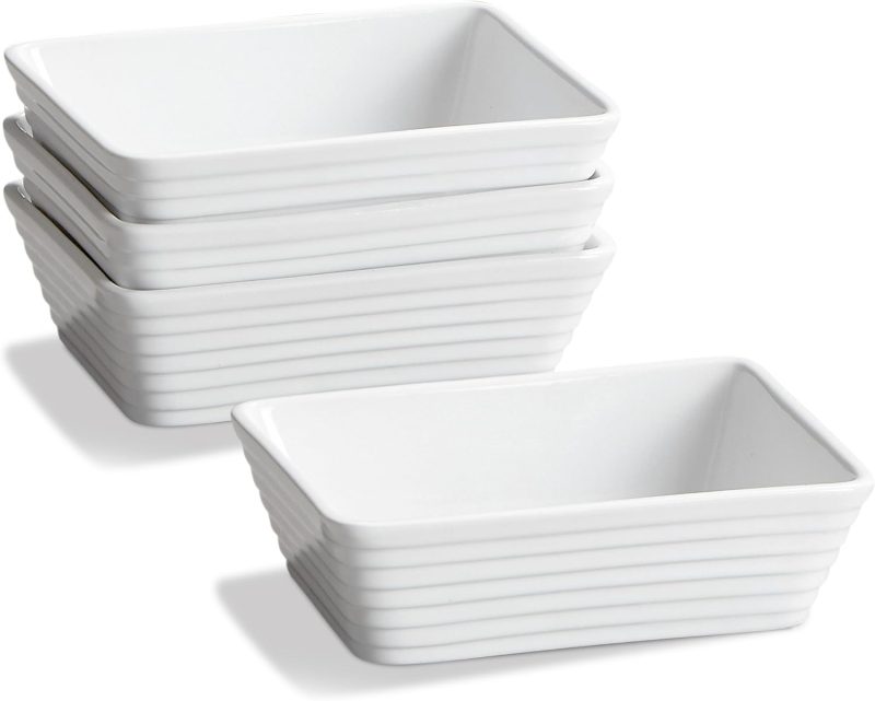 Small Baking Dish, Rectangle Ceramic Baking Dish for Oven, Individual Casserole Dishes for Toaster Oven, 5x7 Small Deep Lasagna Baking Dish, Oven Safe, 1-2 Person Baking Dishes Set of 4, White