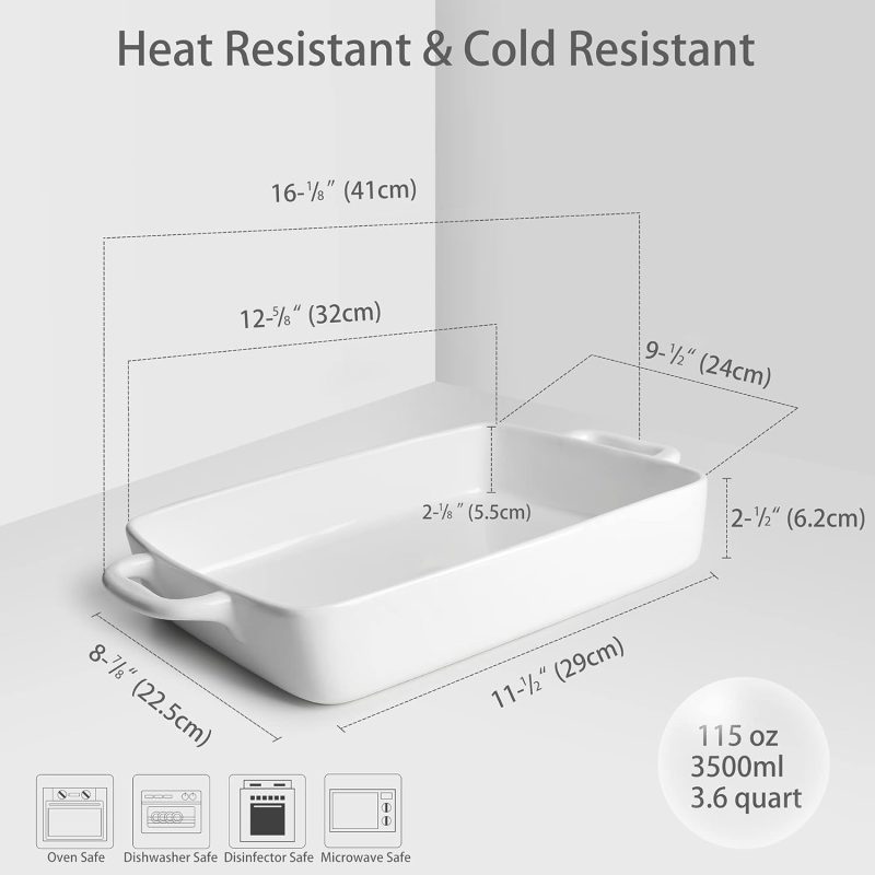 Baking Pan Rectangular, Oven Dish Baking Tray, Heavy Duty Ceramic Pans for Cake, Lasagna, Banquet and Daily Use, 3.6 Quart High Capacity - Image 2