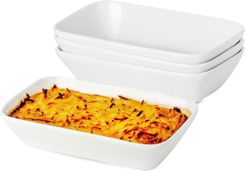 13.5oz Ceramic Baking Dish 4 Pack, 7×4.3x1.5 Inch Rectangle Baking Dish Individual Portion Baking Pan for Oven Microwave Air Fryer Toaster Oven, Porcelain Oval Ramekins Oven Safe