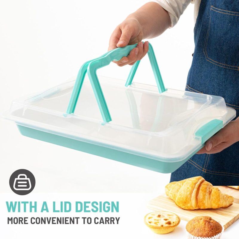 Baking Sheet Pan with Lid, 15inch*10inch Non-Stick Ceramic-Coating Sheet Cake Pan with lid, Easy to Clean, Ovan Safe Baking Tray, Ideal for Party, and Outdoor Picnics - Image 2