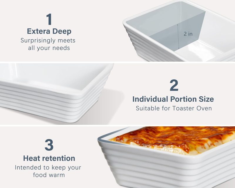 Small Baking Dish, Rectangle Ceramic Baking Dish for Oven, Individual Casserole Dishes for Toaster Oven, 5x7 Small Deep Lasagna Baking Dish, Oven Safe, 1-2 Person Baking Dishes Set of 4, White - Image 2