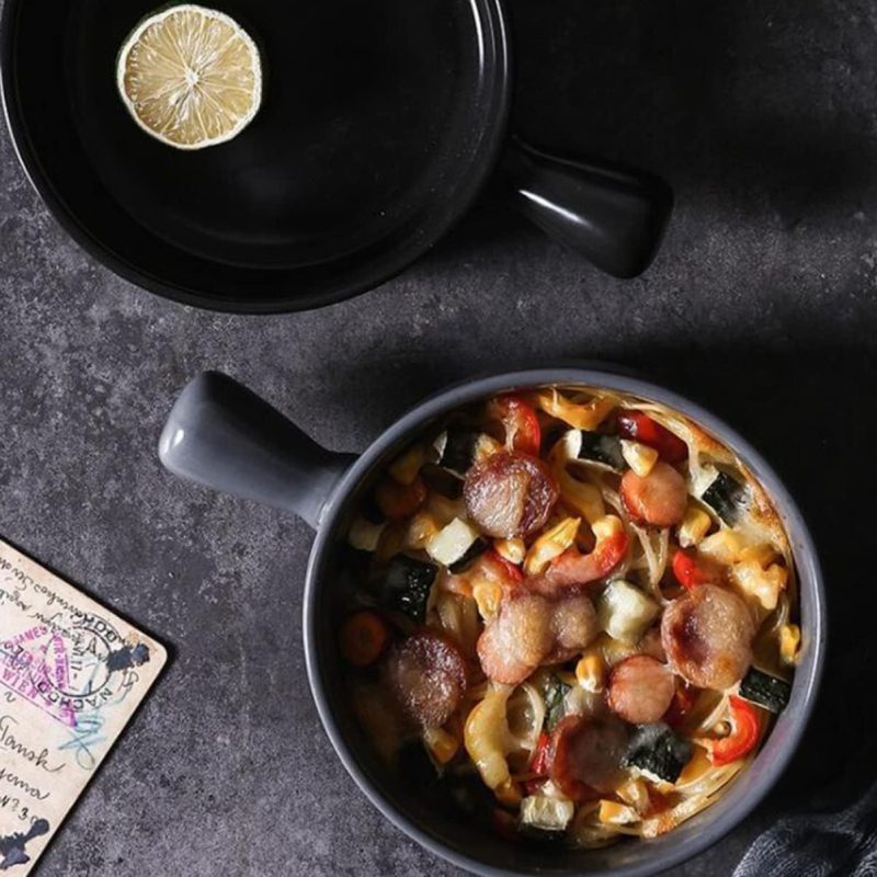 Round Ceramic Baking Tray Baking Dish for Oven Grey Salad Plate Sturdy and Safe for Family Use - Image 2