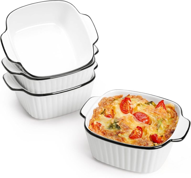 13Oz Ceramic Baking Dishes set of 4, 5.7x4.5x2.2'' Square Baking Dishes, Small Baking Dish for Air Fryer, Ceramic Bakeware with Handles, Oven & Microwave Safe