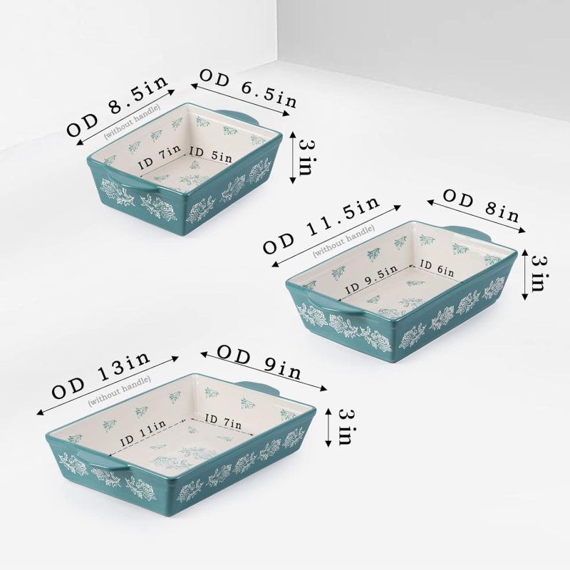 Baking Dish Ceramic Lasagna Pan Casserole Dish 3-Piece Bakeware Sets Baking Dishes Baking Set Baking Dish Set - Image 2