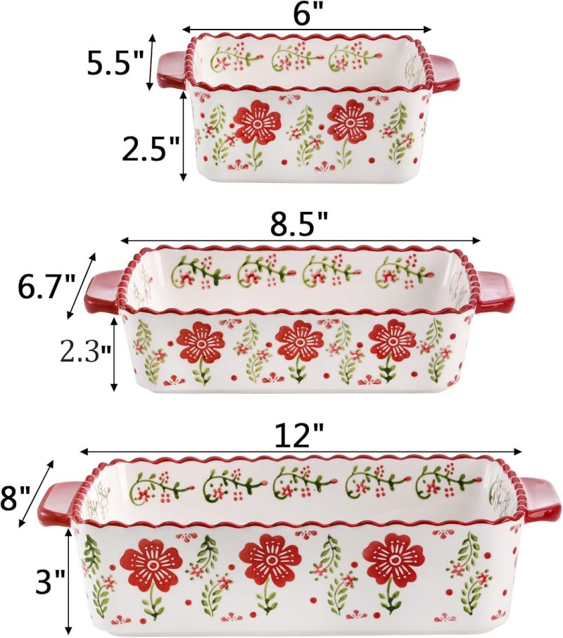 3 Pack Ceramic Baking Dishes, Rectanglar Bakeware Set Hand-painted Lasagna Pan Porcelain Serving Bakeware for Pasta, Chicken, Kitchen, Banquet, Microwave and Dishwasher Safe - Image 2