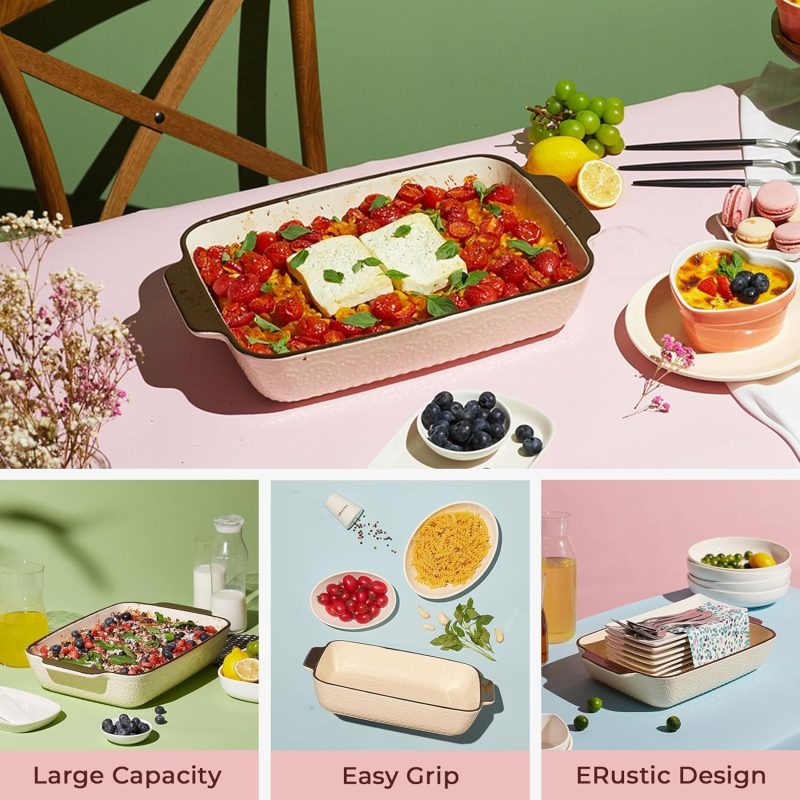 Casserole Dish for Oven, 9x13 Ceramic Baking Dish, 115oz Large Lasagna Pan, Durable Deep Baking Pan with Handles, Oven Safe, Home & Kitchen Decor Gifts, Beige - Image 2